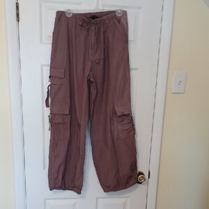 Forever 21 Sz M, rosey Brown, Wide Leg Cargo Pantsn 7 Pockets